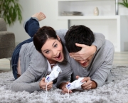 cute couple playing video games