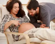 Pregnant woman and husband relaxing