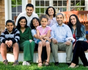 Multigenerational Hispanic family on porch
