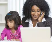 African American Woman Businesswoman Cell Phone Child