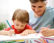 Mother and child drawing together