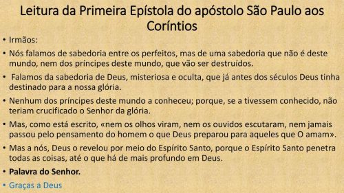 Leitura da Primeira Epístola do apóstolo São Paulo aos Coríntios